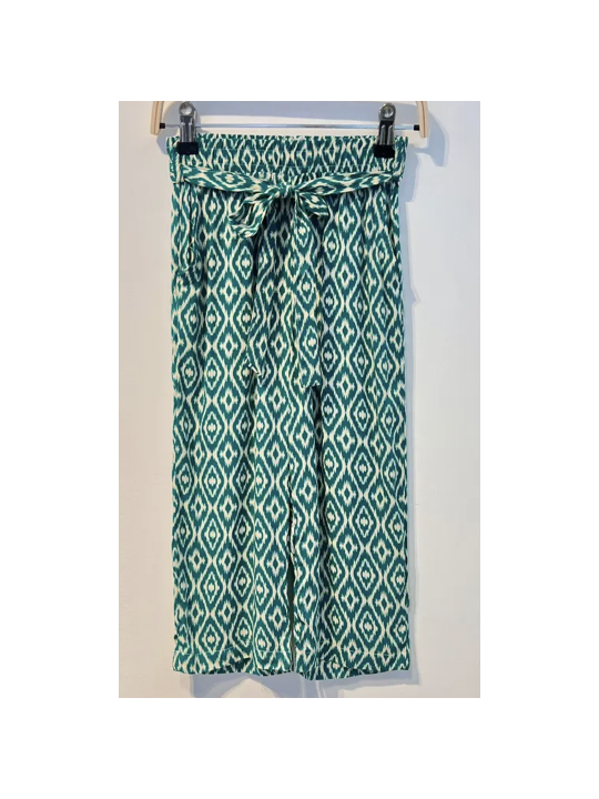 Pantalon fluide vert motif Milla PM mère et fille