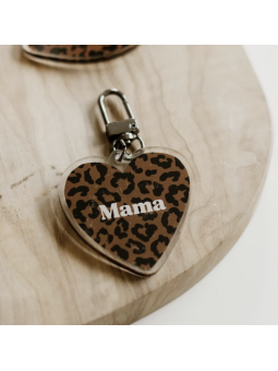 Porte clé coeur léopard "Mama"