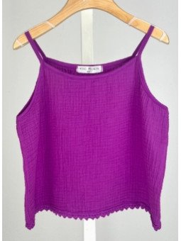 Top en gaze de coton violet...
