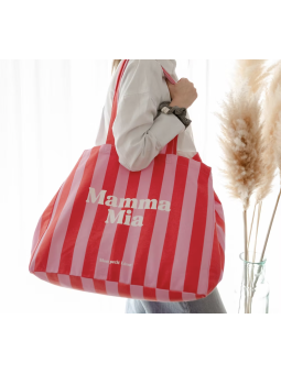 Cabas XXL rayé rose rouge...