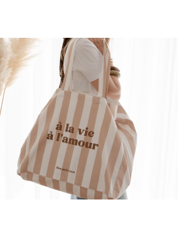 Cabas XXL rayé beige nude A...