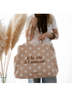 Cabas XXL coeurs beige nude...