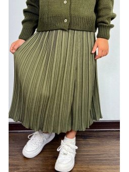 Jupe plissée longue Kaki...