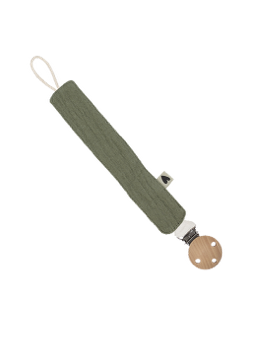 Attache tétine gaze vert olive